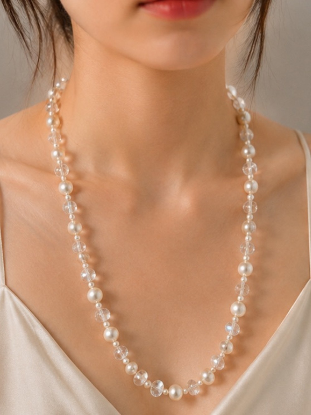 Scarlet Elias Classic White Pearl & Crystal Strand Necklace